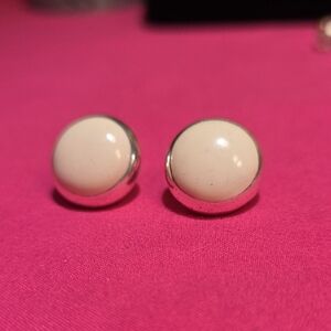Elegant Silver and Cream Stud Earrings